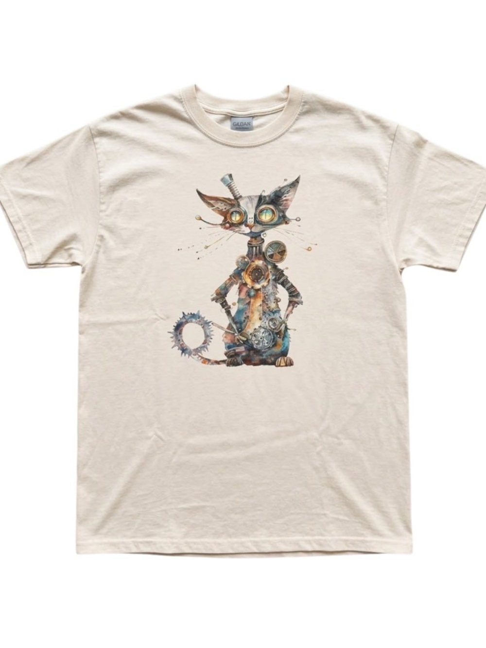Gildan Cream Steampunk Cat Graphic T-Shirt - Cream